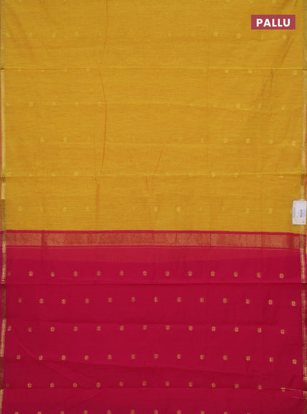 Semi maheswari cotton saree yellow and pink with zari woven buttas and small zari woven border