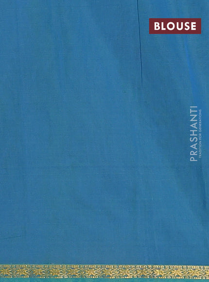 Semi maheswari cotton saree manthulir green and teal blue with zari woven buttas and small zari woven border