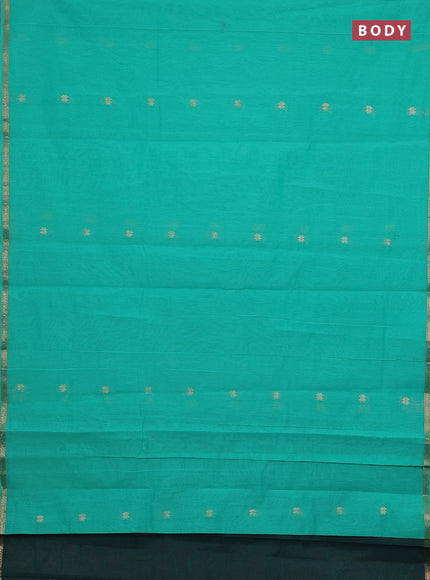 Semi maheswari cotton saree teal green and green with zari woven buttas and small zari woven border