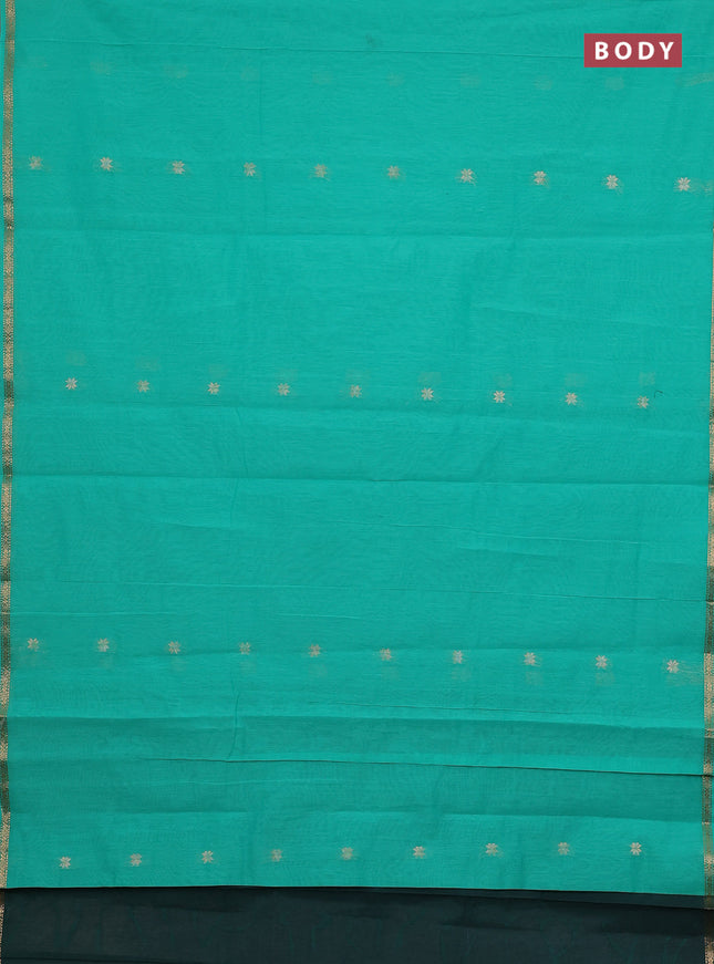 Semi maheswari cotton saree teal green and green with zari woven buttas and small zari woven border