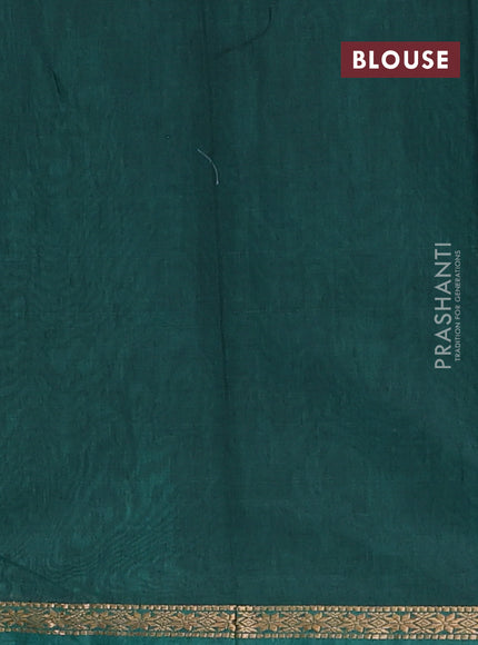 Semi maheswari cotton saree teal green and green with zari woven buttas and small zari woven border