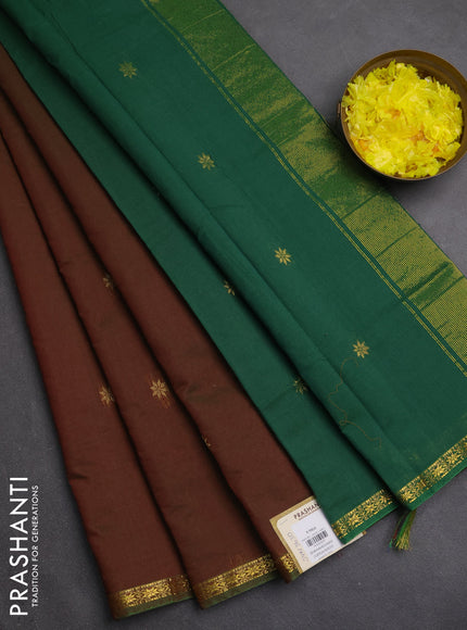 Semi maheswari cotton saree manthulir green and green with zari woven buttas and small zari woven border