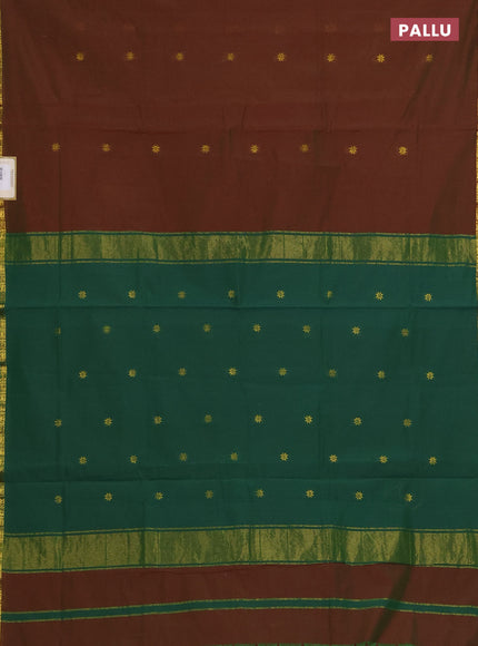Semi maheswari cotton saree manthulir green and green with zari woven buttas and small zari woven border