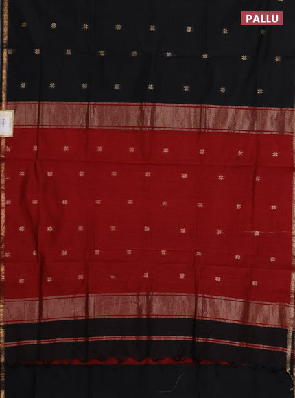 Semi maheswari cotton saree black and maroon with zari woven buttas and small zari woven border