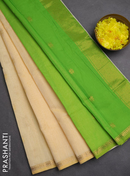 Semi maheswari cotton saree pale yellow and light green with zari woven buttas and small zari woven border