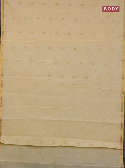 Semi maheswari cotton saree pale yellow and light green with zari woven buttas and small zari woven border