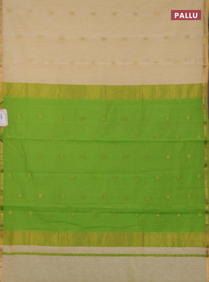 Semi maheswari cotton saree pale yellow and light green with zari woven buttas and small zari woven border