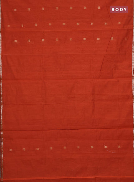 Semi maheswari cotton saree rust and black with zari woven buttas and small zari woven border