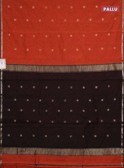 Semi maheswari cotton saree rust and black with zari woven buttas and small zari woven border