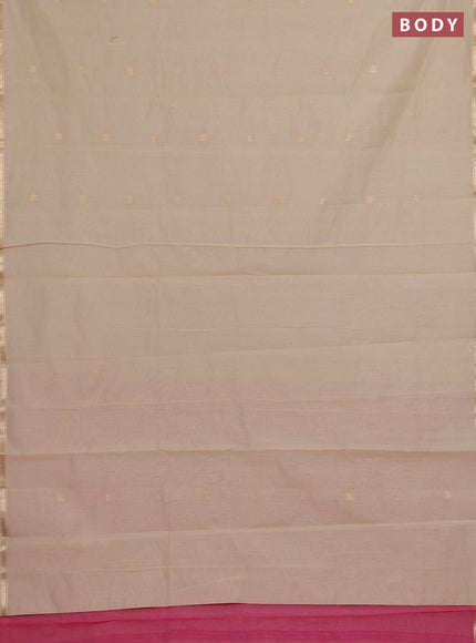 Semi maheswari cotton saree beige shade and pink with zari woven buttas and small zari woven border