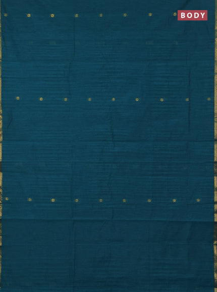 Semi maheswari cotton saree teal green and maroon with zari woven buttas and small zari woven border