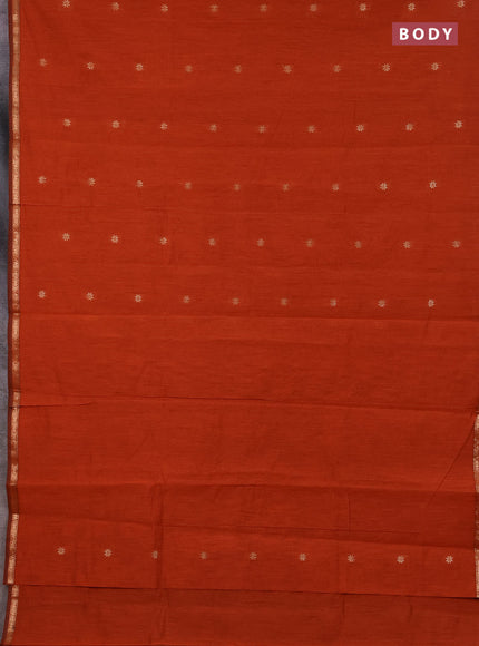 Semi maheswari cotton saree rust and black with zari woven buttas and small zari woven border