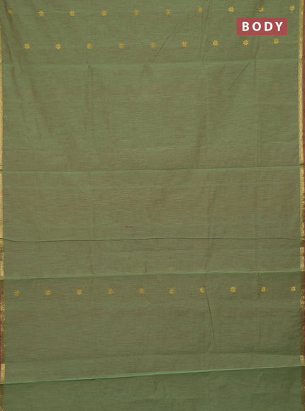 Semi maheswari cotton saree light green and red with zari woven buttas and small zari woven border