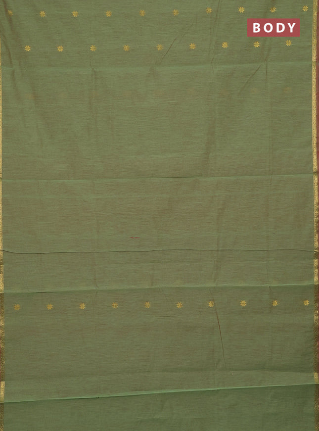 Semi maheswari cotton saree light green and red with zari woven buttas and small zari woven border
