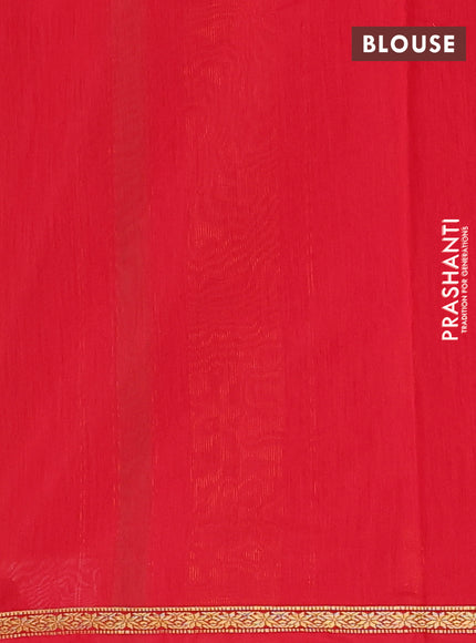Semi maheswari cotton saree light green and red with zari woven buttas and small zari woven border