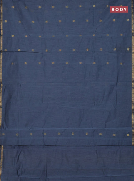 Semi maheswari cotton saree grey and deep purple with zari woven buttas and small zari woven border