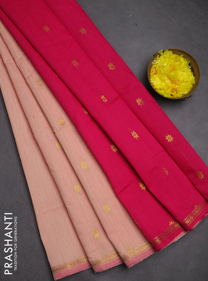 Semi maheswari cotton saree pastel pink and pink with zari woven buttas and small zari woven border