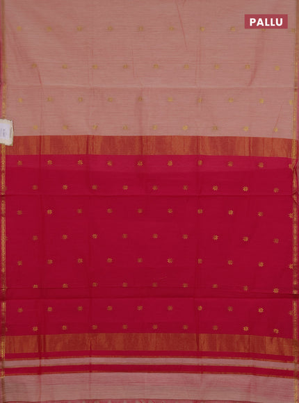Semi maheswari cotton saree pastel pink and pink with zari woven buttas and small zari woven border