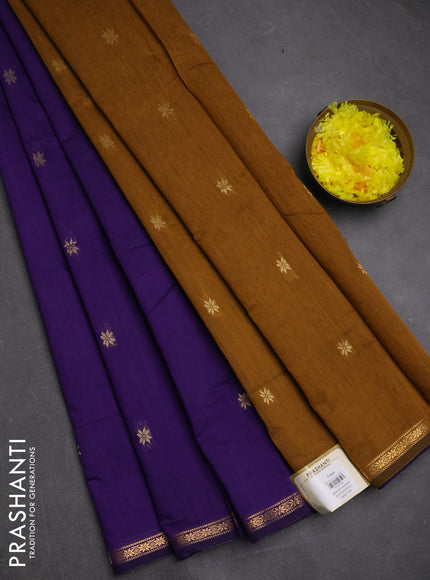 Semi maheswari cotton saree violet and dark mustard with zari woven buttas and small zari woven border