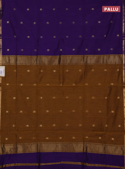 Semi maheswari cotton saree violet and dark mustard with zari woven buttas and small zari woven border