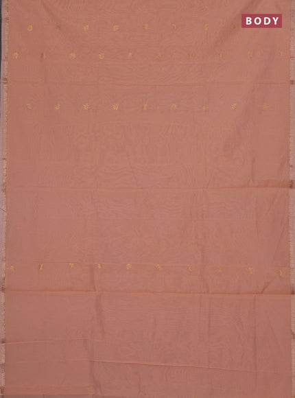 Semi maheswari cotton saree peach and cs blue with zari woven buttas and small zari woven border