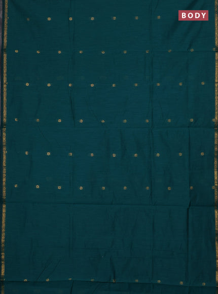Semi maheswari cotton saree teal green and navy blue with zari woven buttas and small zari woven border