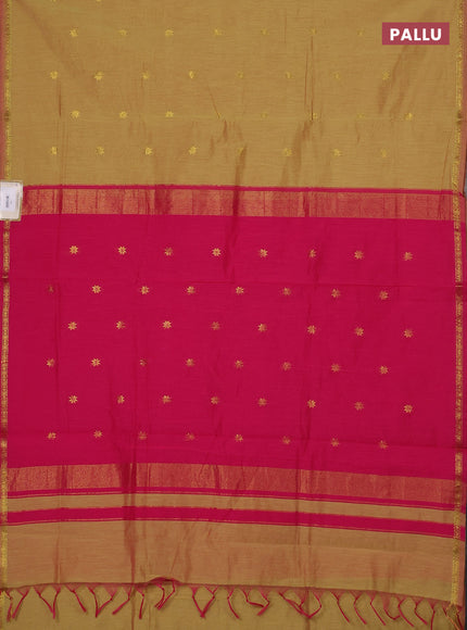 Semi maheswari cotton saree mustard yellow and pink with zari woven buttas and small zari woven border