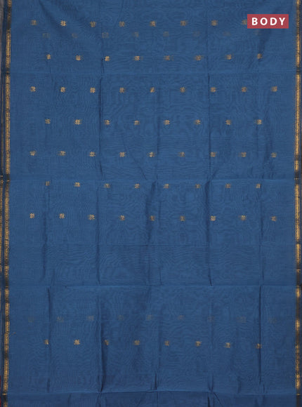 Semi maheswari cotton saree greyish blue and maroon with zari woven buttas and small zari woven border