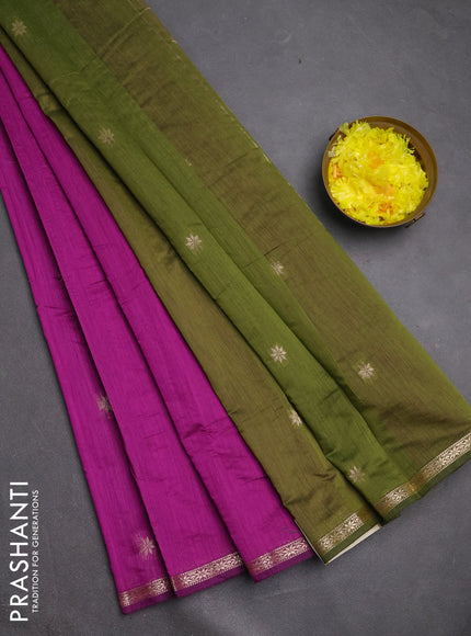 Semi maheswari cotton saree magenta pink and mehendi green with zari woven buttas and small zari woven border