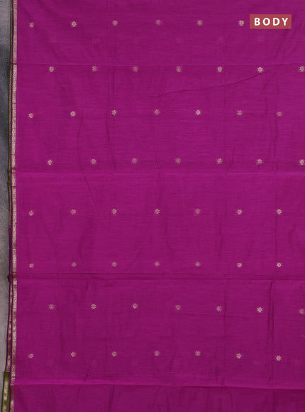 Semi maheswari cotton saree magenta pink and mehendi green with zari woven buttas and small zari woven border