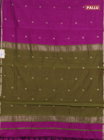 Semi maheswari cotton saree magenta pink and mehendi green with zari woven buttas and small zari woven border
