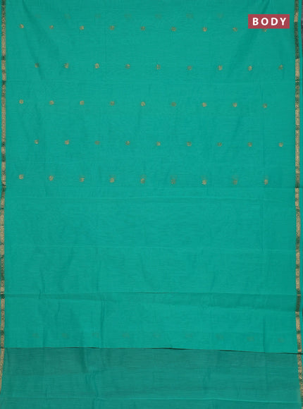 Semi maheswari cotton saree teal green and violet shade with zari woven buttas and small zari woven border