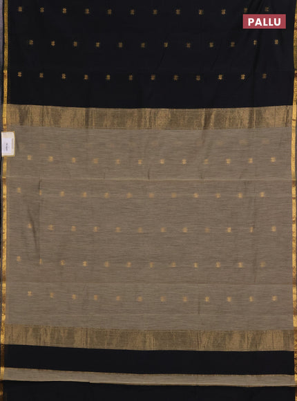Semi maheswari cotton saree black and sandal shade with zari woven buttas and small zari woven border