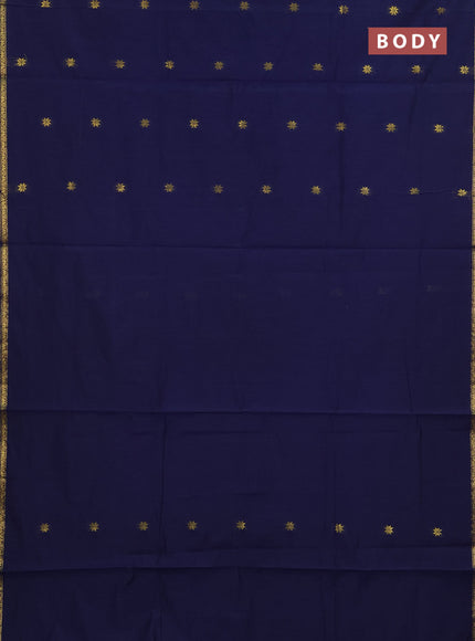 Semi maheswari cotton saree navy blue and maroon with zari woven buttas and small zari woven border