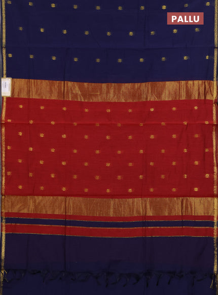 Semi maheswari cotton saree navy blue and maroon with zari woven buttas and small zari woven border