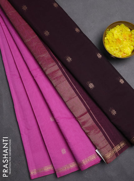 Semi maheswari cotton saree pink and wine with zari woven buttas and small zari woven border