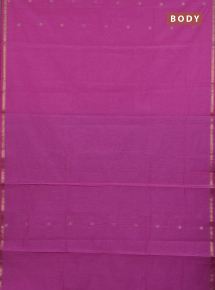 Semi maheswari cotton saree pink and wine with zari woven buttas and small zari woven border