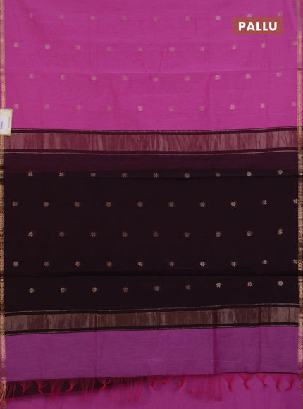 Semi maheswari cotton saree pink and wine with zari woven buttas and small zari woven border