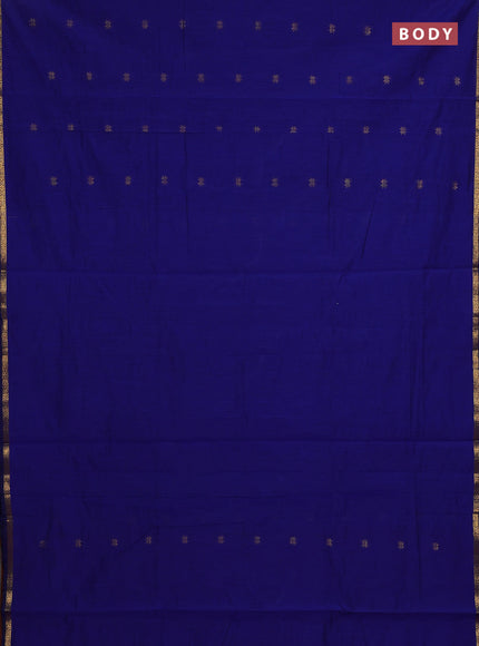 Semi maheswari cotton saree blue and rust with zari woven buttas and small zari woven border