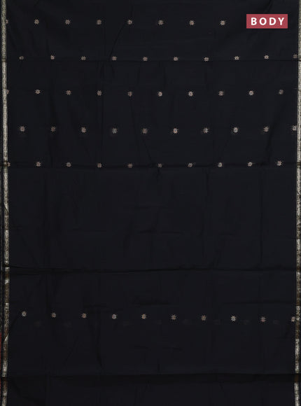 Semi maheswari cotton saree black and maroon with zari woven buttas and small zari woven border
