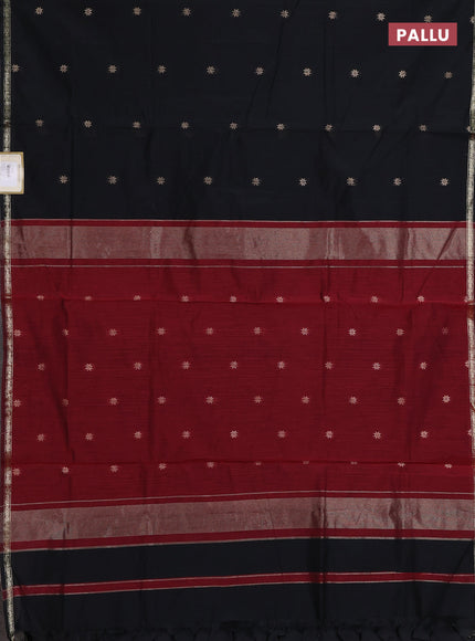 Semi maheswari cotton saree black and maroon with zari woven buttas and small zari woven border