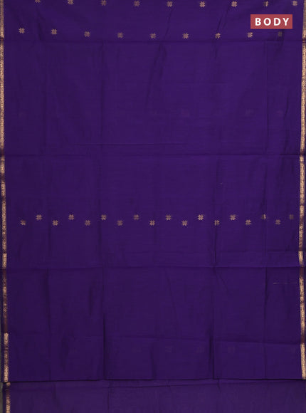Semi maheswari cotton saree violet and beige with zari woven buttas and small zari woven border