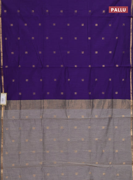 Semi maheswari cotton saree violet and beige with zari woven buttas and small zari woven border