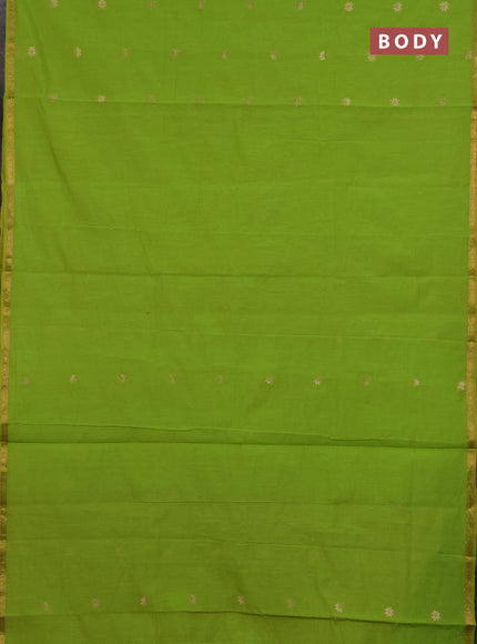 Semi maheswari cotton saree fluorescent green and orange with zari woven buttas and small zari woven border