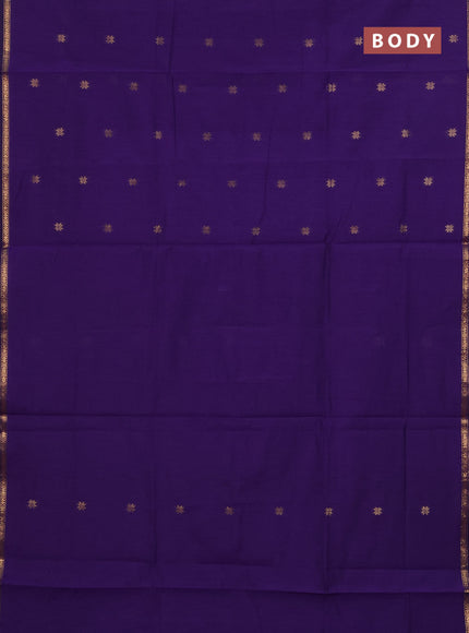 Semi maheswari cotton saree violet and pastel green with zari woven buttas and small zari woven border