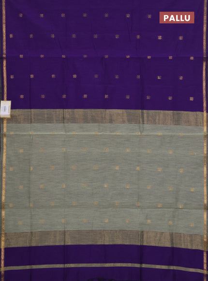 Semi maheswari cotton saree violet and pastel green with zari woven buttas and small zari woven border