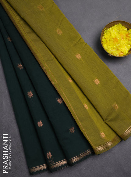 Semi maheswari cotton saree mehendi green and bottle green with zari woven buttas and small zari woven border