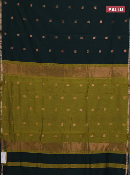 Semi maheswari cotton saree mehendi green and bottle green with zari woven buttas and small zari woven border