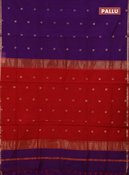 Semi maheswari cotton saree purple and red with zari woven buttas and small zari woven border
