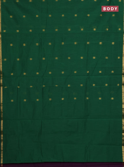 Semi maheswari cotton saree green and jamun with zari woven buttas and small zari woven border